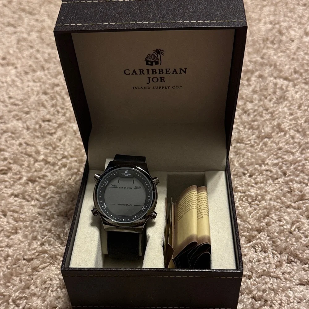 Caribbean Joe Elegant Black and Silver Timepiece